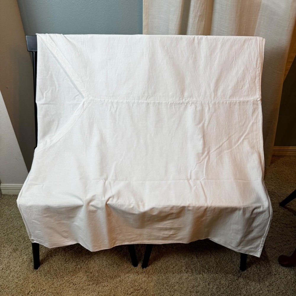 Vintage Duvet Cover Twin  78x108 White Linen Center Cutout Square